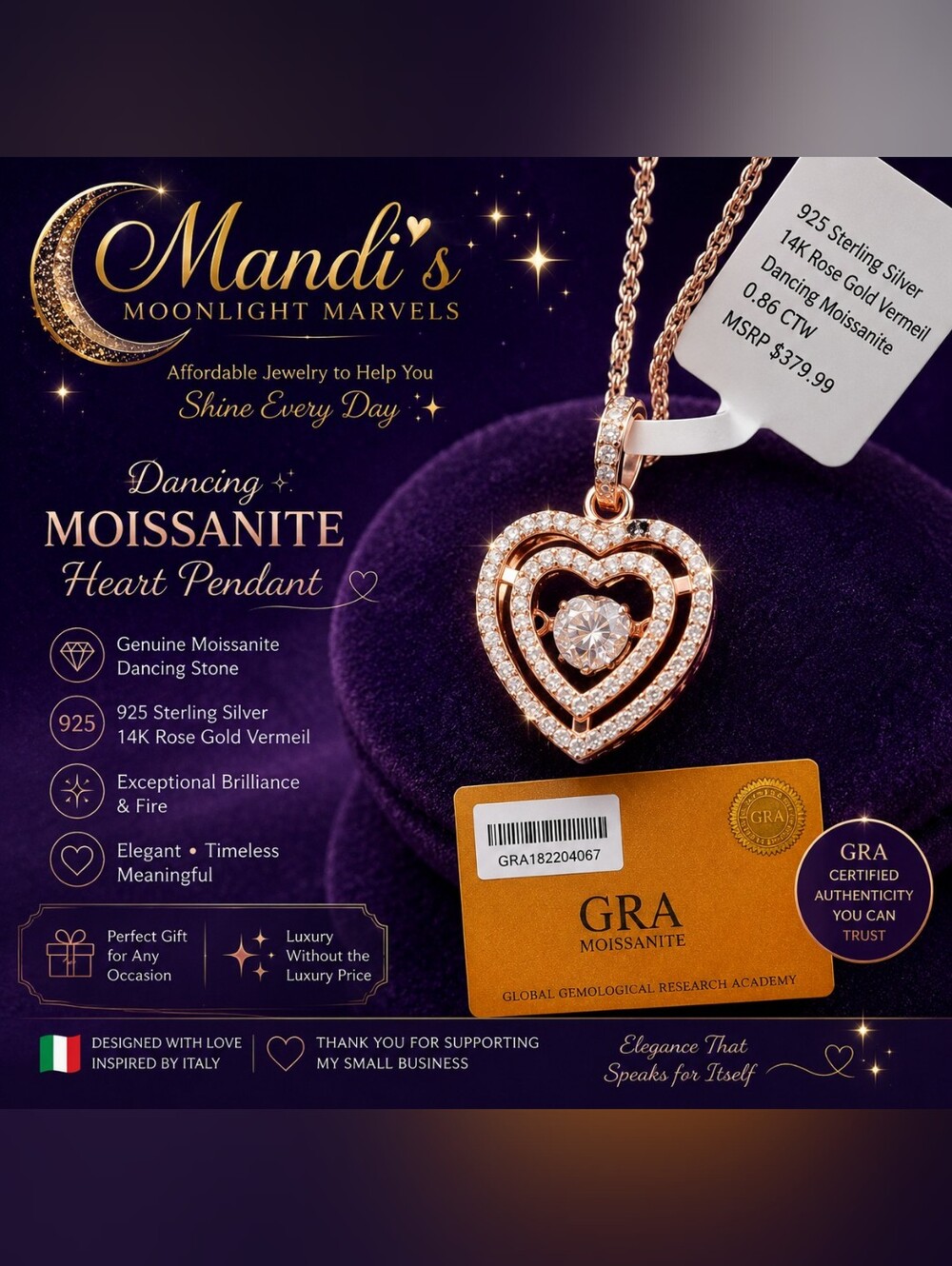 Rose Gold Moissanite Heart Necklace